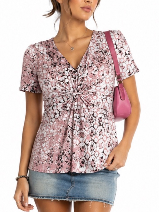 Daisy Fuentes Tops - Y2K DAISY FUENTES Babydoll Brown Pink Blouse Top Coquette Preppy Mall Girl Sz M